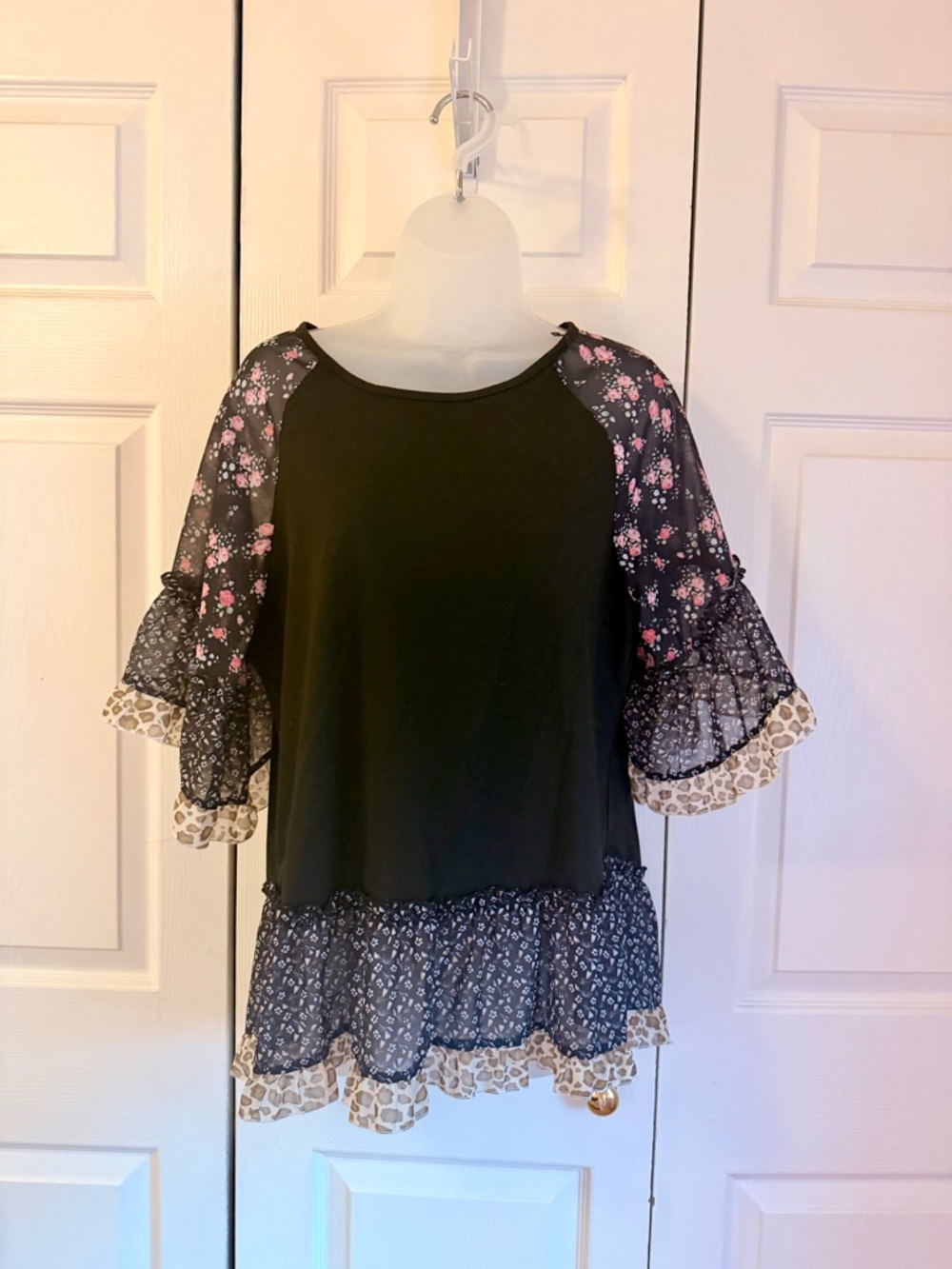 Black Floral Ruffle Sleeve Women’s Top